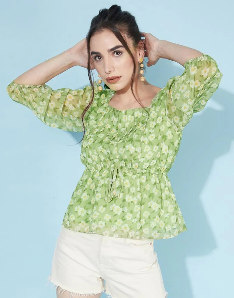 Green Ruched Pleated Top