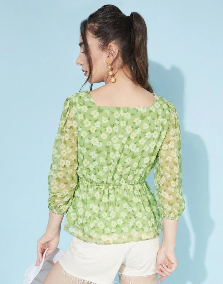 Green Ruched Pleated Top