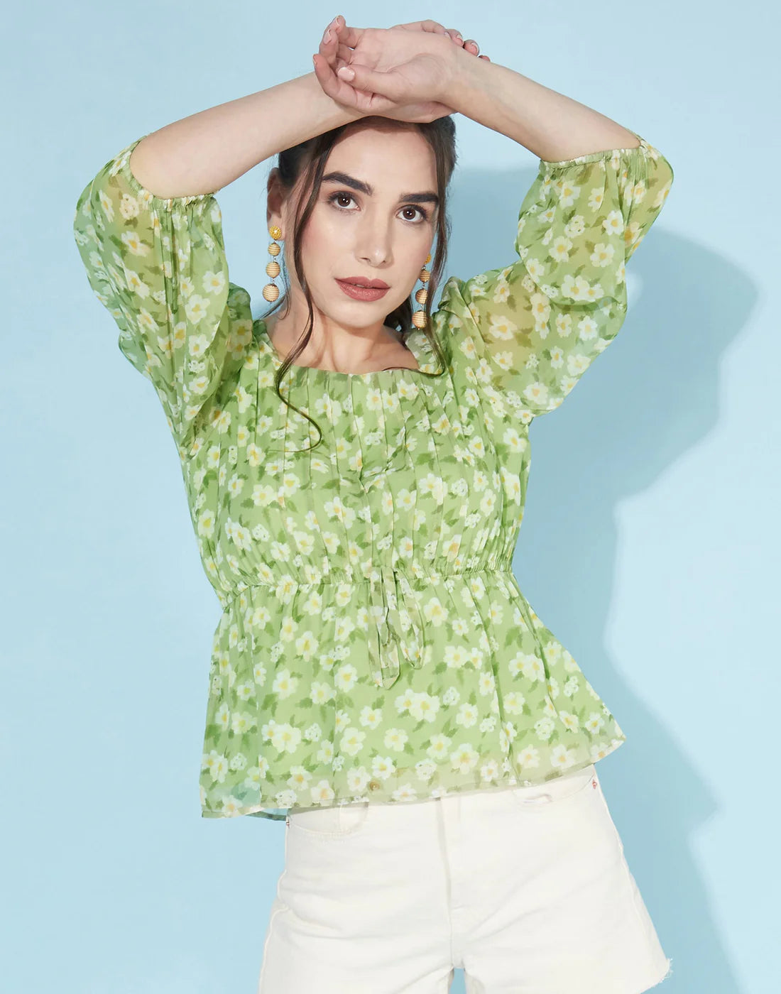 Green Ruched Pleated Top