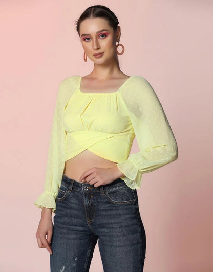 Yellow Self Woven Crop Top