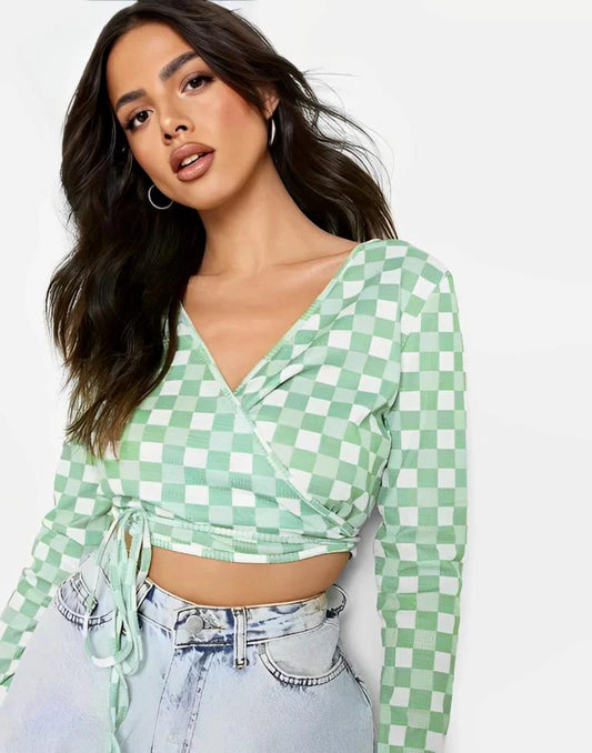 Light Green Polyester Printed Top