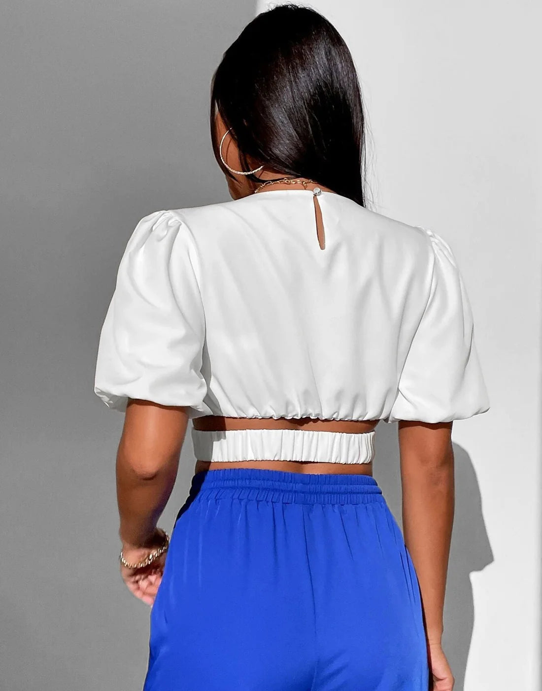 White Cut Out Tie Back Crop Top