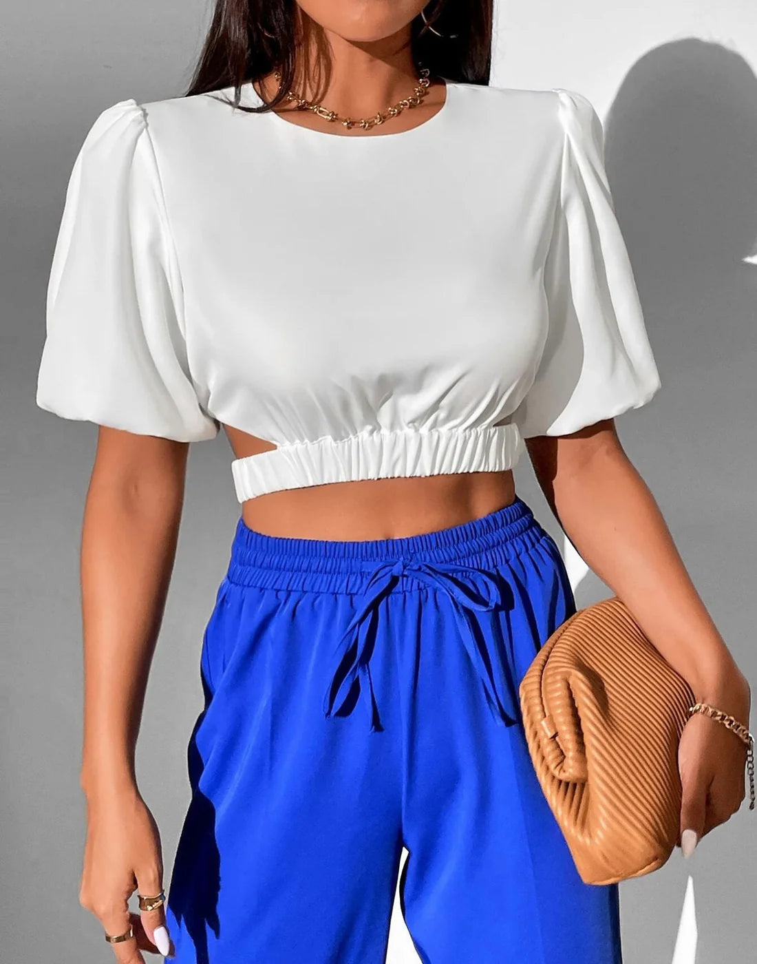 White Cut Out Tie Back Crop Top