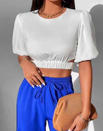 White Cut Out Tie Back Crop Top