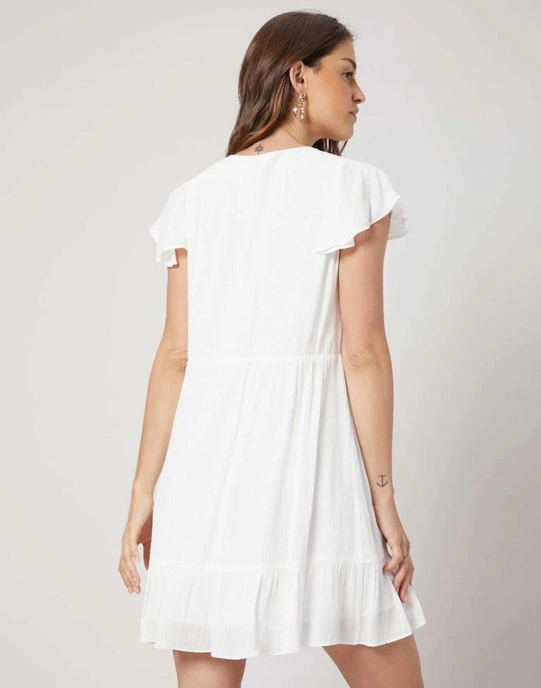 White Plain Rayon A-line Dress