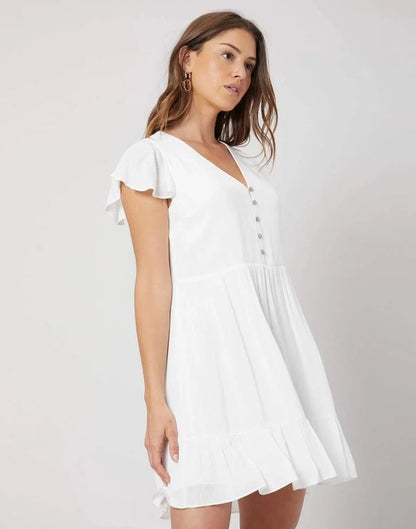 White Plain Rayon A-line Dress