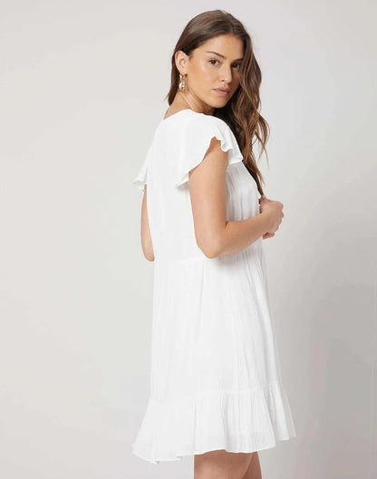 White Plain Rayon A-line Dress