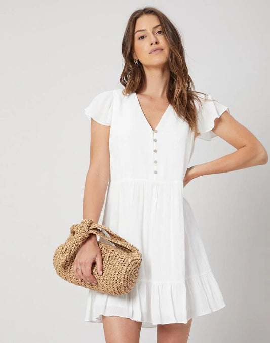 White Plain Rayon A-line Dress