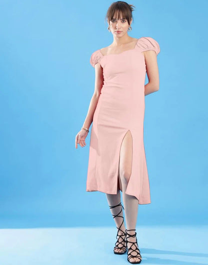 Light Pink Lycra Plain Dress