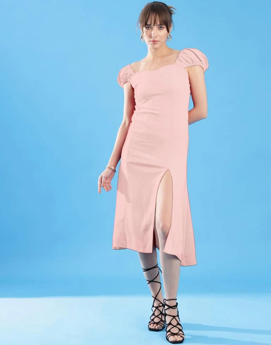 Light Pink Lycra Plain Dress