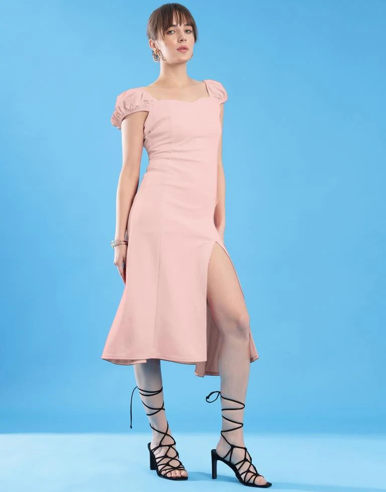 Light Pink Lycra Plain Dress