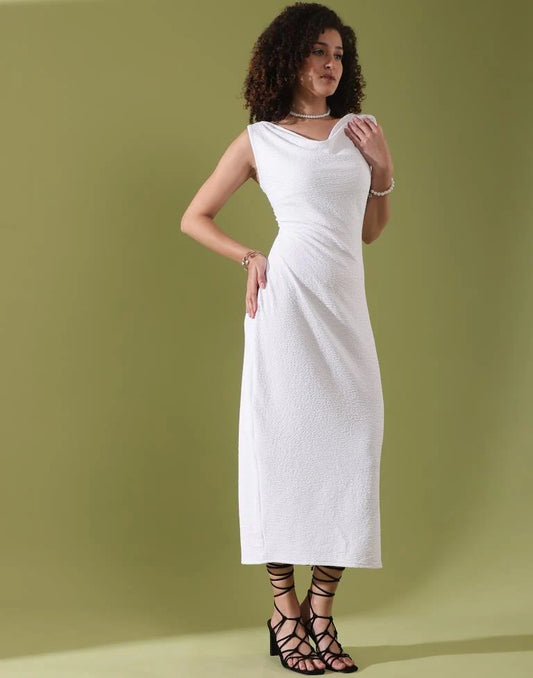 White Lycra Plain Bodycon Dress