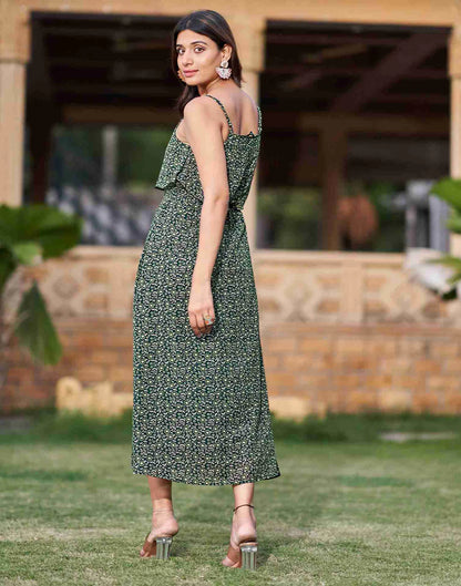 Green Georgette Printed Dress