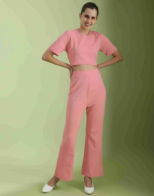 Pink Lycra Plain Co-ord Set