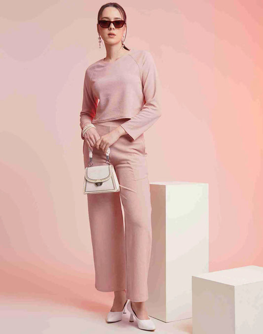 Pink Lycra Plain Co-ord Set